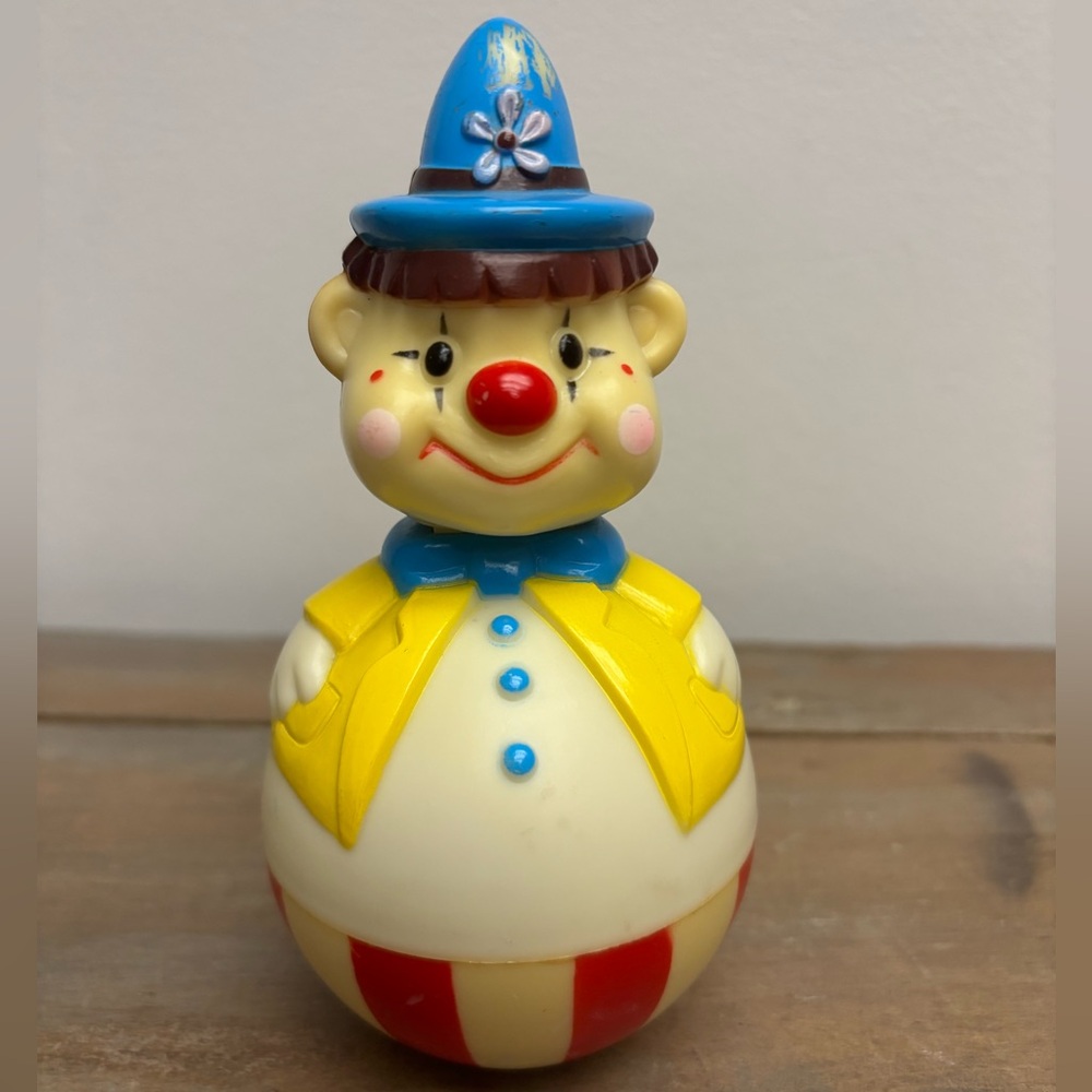 Vintage Roly Poly Clown Chime Baby Toy Made in Hong Kong